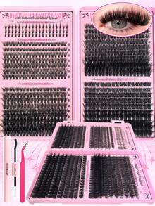 7pcs False Eyelashes Gift Set, D-Curl Lashes Of Different Lengths, Includes Glue/Remover/Brush/Tweezers. Super Thick Individual Lashes, Soft & Comfortable, Perfect Valentine's Gift, Suitable For DIY Home Use, Beginner-Friendly, Also For Professional Makeup Artists - 黑色 - 查看 15
