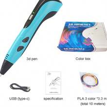 3D打印笔套装，DIY涂鸦绘画艺术创作打印笔，包含9米PLA打印耗材。生日派对、节日聚会的最佳礼物。 - 彩色 - 查看 9