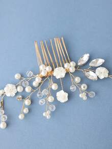 1pc Bohemian Style Golden Side Hair Comb, Bridal Wedding Headpiece, Suitable For Women Princess Date & Daily Wear - Gold - View 6