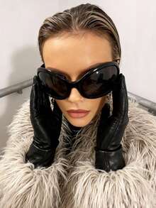 1pc Oversized Oval Shaped Fashion Glasses, Retro Y2K Versatile Casual Glasses, Suitable For Daily Wear, Street Photography, Travel, Autumn/Winter Matching, Unisex - 黑色 - 查看 4