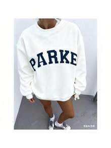 1PCSWomen's Casual "PARKE" Letter Print Loose Pullover Sweatshirt, Encountering Lazy Fashion.-Premium Cotton Graphic Printed Round Neck T-Shirts-365TValentine Gift - trắng - Xem 10