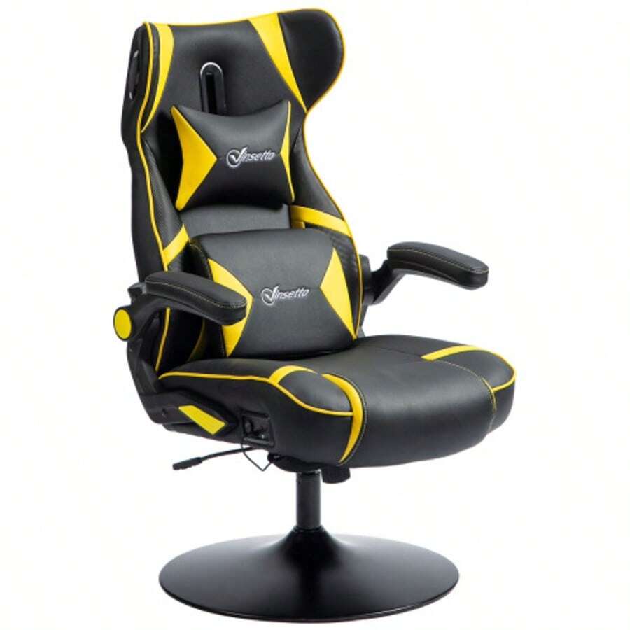 Gaming Chair With Rocking And Swivel Function, Ergonomic Computer Chair, Height Adjustable, Swivel Office Chair With Built-In Speakers, Weight Capacity Up To 120 Kg, Black And Yellow - Multicolor - View 1