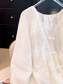 ii Chic New Chinese Style Embroidered Long Sleeve Casual Loose Blouse For Women White Spring - White - View 4