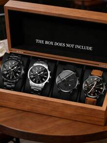 4件套简约商务男士石英表，男士商务休闲手表套装（包括黑色金属表带黑色表盘罗马数字计时石英表，银色金属表带黑色表盘罗马数字计时石英表） - 彩色 - 查看 1