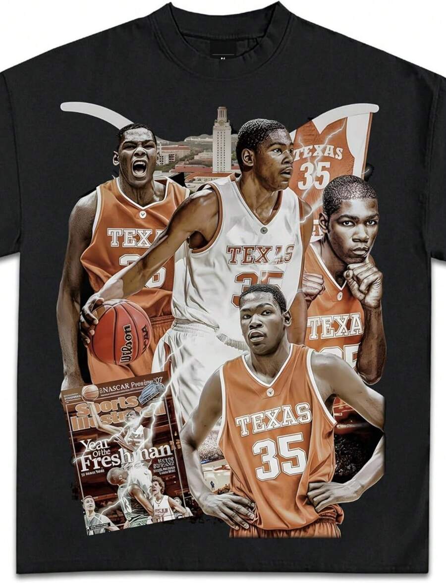 Durant Texas College Hoops Graphic T-Shirts _ Premium Quality Heavyweight Basketball Shirt For Adult - Black - View 1