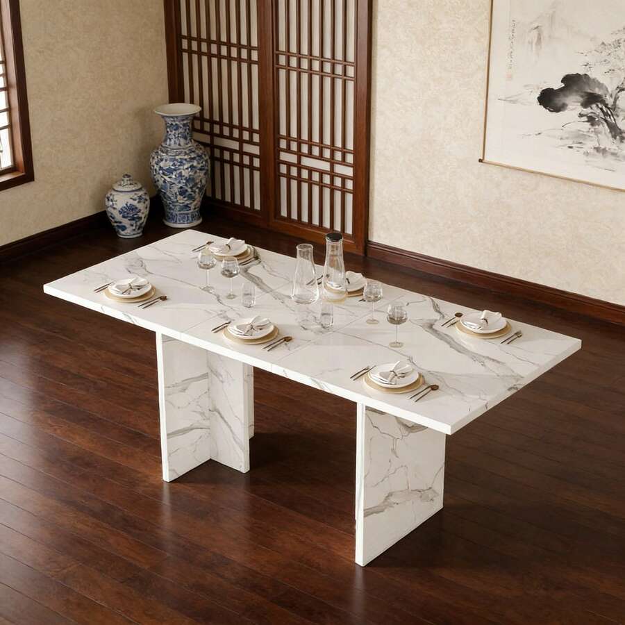Dining Tables - White Marble + MDF - View 1