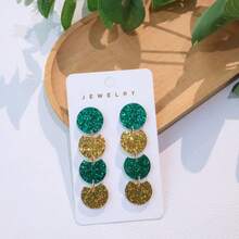 1对亚克力圣帕特里克节绿色和金色渐变闪光圆形耳环，优雅4件套耳环，女士派对礼物 - 彩色 - 查看 6