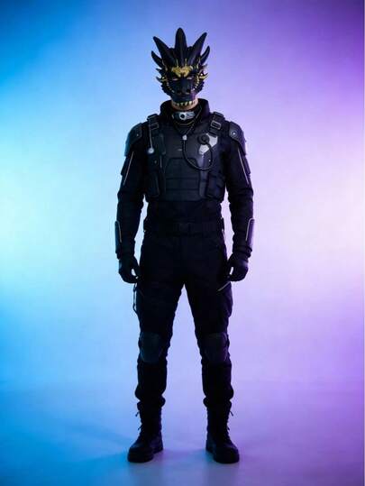 Adult Cosplay Funny Combo: Black & Gold Dragon Mask + Stethoscope, Essential For Holiday Costumes