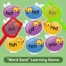 Lachilly DIY Swat Cards Double Sides Erasable Flashcards, 20 Pcs Dry Erase Fly Cards 4 Fly Swatters, Kids Quick Response Sight Word Games Learning Activity DIY Teaching Aids, Funny Educational Learning Games For Classroom - Multicolor - View 3