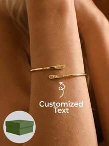 1 chiếc vòng tay dạng mở, khắc chữ theo yêu cầu, vòng tay đôi tên tùy chỉnh, trang sức tùy chỉnh bằng thép không gỉ mạ vàng 18k, kiểu dáng đơn giản và trang nhã, thích hợp làm quà tặng Ngày Valentine hoặc quà tặng hàng ngày cho người thân yêu. - vòng tay mở - Xem 1