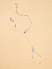 Bestselling Valentine's Day Lotus Finger-Linking Bracelet, Minimalist & Exquisite Bohemian Rhinestone Hand Chain For Women, Bridal Hand Jewelry - Silver - View 3