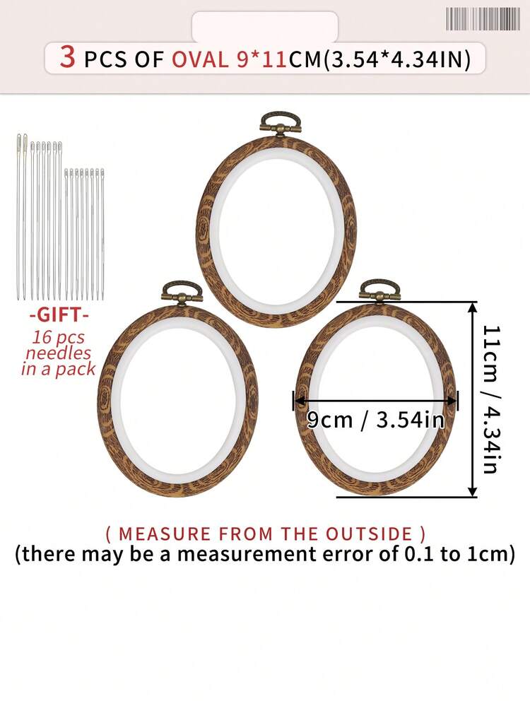Bộ 4 khung thêu kiểu cổ điển màu nâu giả vân gỗ, nhiều hình dạng khác nhau, làm từ nhựa ABS & PVC, có móc treo bằng kim loại, thích hợp cho việc tự làm thêu chữ thập, thêu và trang trí, bao gồm 16 kim thêu. - màu nâu - Xem 14