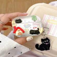 卡通小屋和猫咪图案耳机保护套，透明清爽耳机套，耳机防摔壳，兼容苹果蓝牙耳机保护套 - 無色 - 查看 12