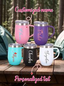 1pc Customized Personalized U-Shaped Handle Coffee Cup - Stainless Steel Insulated Tumbler, 12oz/350ml Portable European High-End Latte Cup, Reusable Double Wall Stainless Steel Vacuum Travel Mug, Vacuum Insulated Milk Cup Beverage Cup - Multicolor - View 8