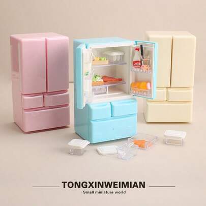1pc 1:12 Scale Mini Double Door Refrigerator Dollhouse Miniature Kitchen Toy Set, Realistic Fridge Decor Toy, Creative Doll Accessory, Suitable For Girls Miniature Scene, Perfect New Year Gift