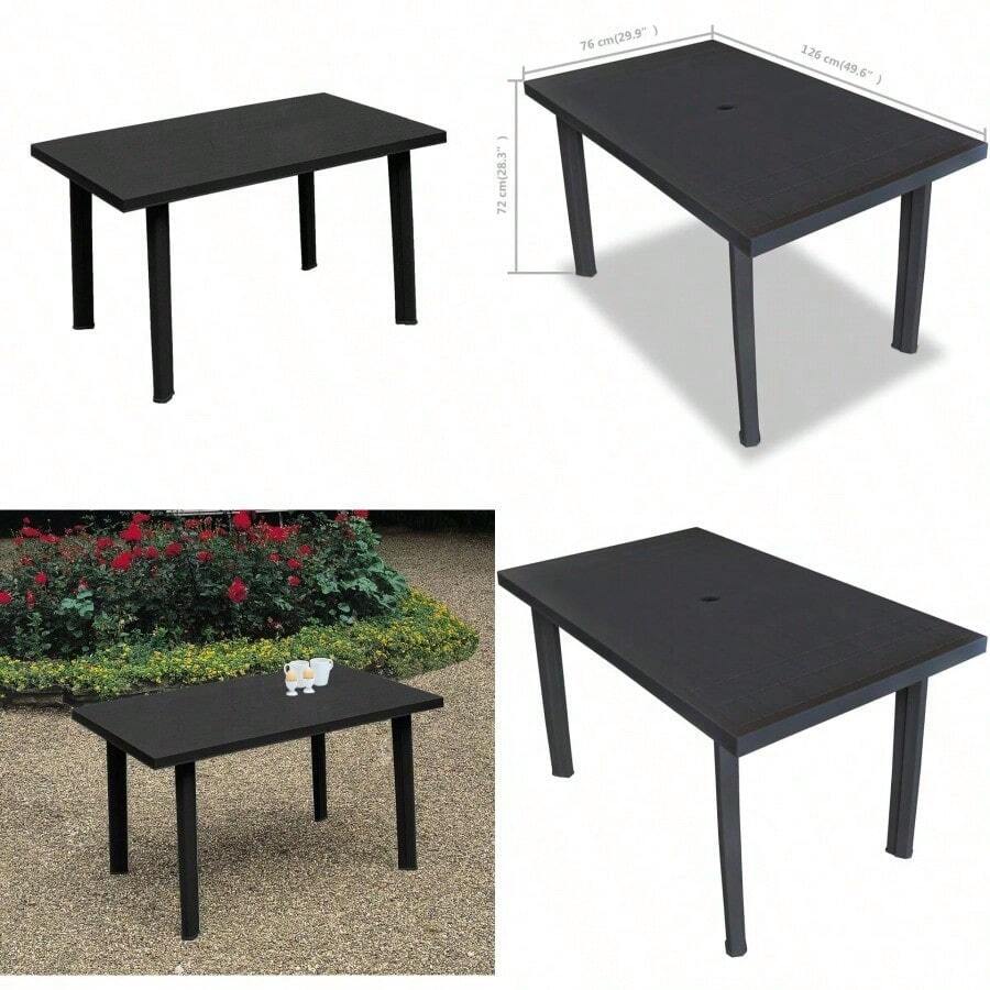Large Summer Weather Proof Plastic Rectangle Table Garden Patio Dining Furniture - Black - View 1