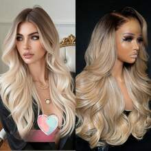 Water Wave Ombre Brown Roots Ash Blonde Lace Front Wigs Human Hair For Women 13x4 Hd Transparent Body Wave Lace Front Wigs Human Hair With Baby Haif 200 Density Wigs Music Festival Dance Party Street Wear Use - Ombre chân tóc nâu vàng tro - Xem 4