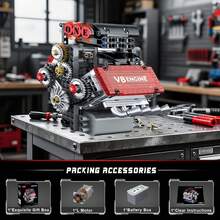 超级跑车V8发动机积木模型套件，可运行积木模型，可自行组装汽车发动机收藏模型 - 完美的生日礼物 - 彩色 - 查看 5