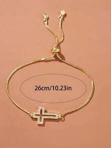 1 Piece Of Fashionable Cubic Zirconia Cross Decoration Bracelet Suitable For Teenagers, Delivery Gift, Birthday - Multicolor - View 6