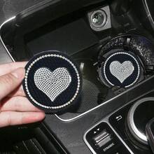 2个装黑色水钻心形杯垫，汽车水钻水杯垫，闪亮心形杯垫，防滑PVC隔热汽车配件 - 2pc愛心杯墊 - 查看 3