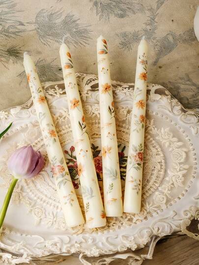 1/2/4pcs Iris Flower Pattern Long Candles, Handmade Soy Wax Smokeless, Elegant Room Decor, Suitable For Wedding Centerpiece, Bridesmaid, Proposal Table Decor, Mother's Day Gift For Mom/Grandma, Spring Party Decoration