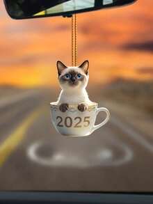 1 Piece 2D Flat Charming Siamese Cat Acrylic Pendant -2D Flat Decoration With Blue Eyes And White Fur, Perfect For Car Rearview Mirror Suspension Decoration, Home, Garden, And Keychain Decoration, Cat Enthusiast Gift Backpack - 1pc - View 4