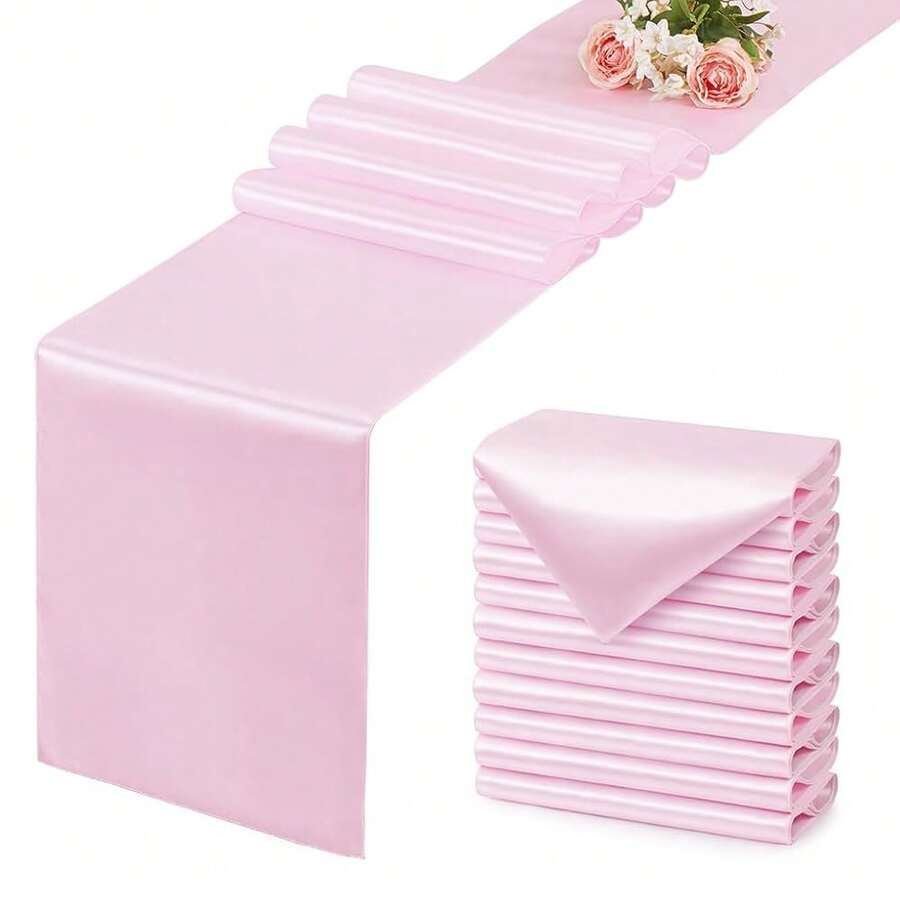 12 Pack Light Pink Table Runner 12x108 Inches Long, Satin Silk-Like Smooth Table Decor For Wedding Prom Event Party - LightPink - View 1
