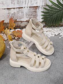 1 Pair Girls' Summer Sandals, Roman Style Sandals, Fashion Sandals, Soft Bottom Princess Sandals, And Comfortable - Beige - View 7