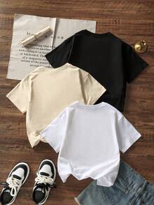 3pcs/Set Tween Boys Casual Printed Round Neck Short Sleeve T-Shirts, Summer Tops - Multicolor - View 3