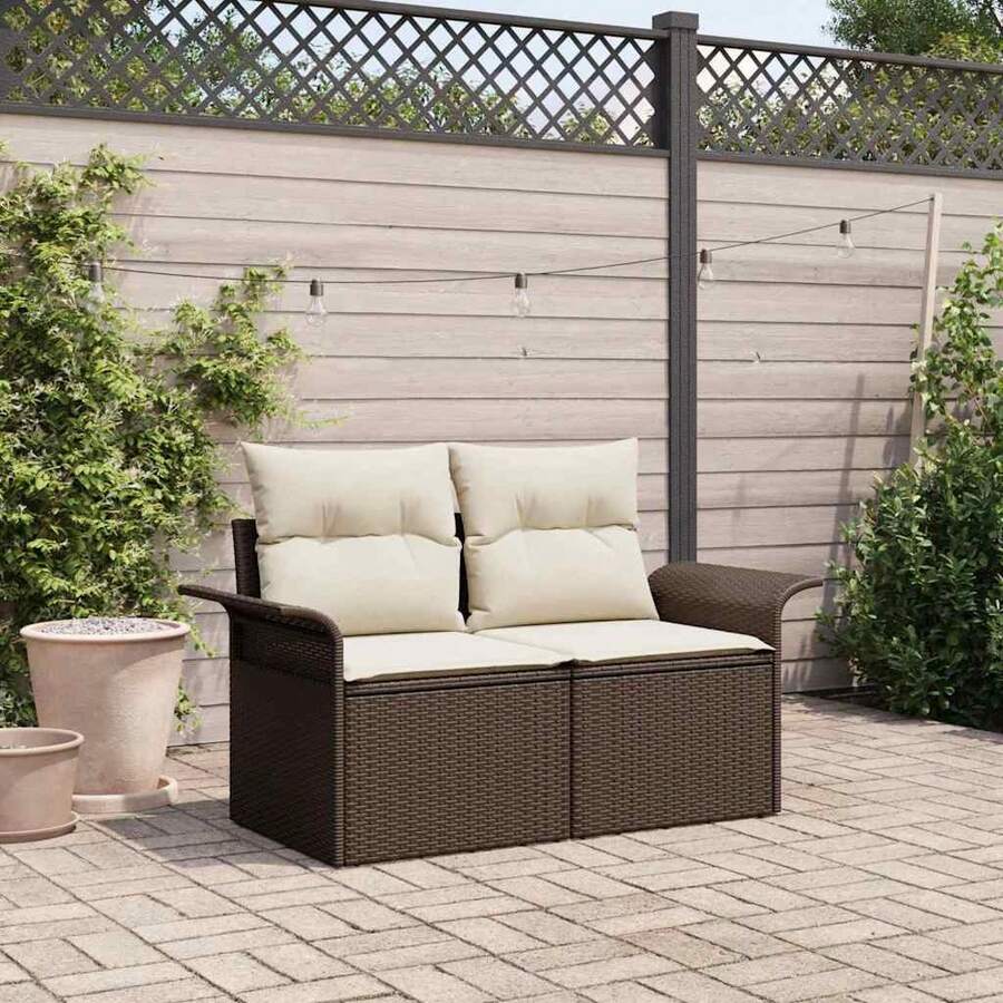 vidaXL Garden Sofa With Cushions Brown 141 X 62 X 69cm Poly-Rattan - Yellow - View 1