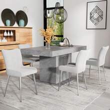 Samt-Esszimmerstuhl, 2er-Set, Luxuriös, Wohnzimmer, Schlafzimmer, Lounge-Stuhl Mit Vier Silberne Metallstützbeinen, Lendenwirbelstütze,Grau - Beige - View 1