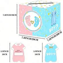 Gender Reveal Party Supplies, Foldable Voting Box, Red & Blue Voting Cards, Baby Gender Reveal Party Fun Props, 1st Birthday Party Decorations, Voting Box + Cards, Cartoon Costume Sign Cards, Voting Slips - Voting Box + Cards - View 2
