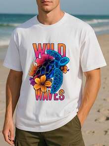 T-shirt court à manches courtes pour hommes avec imprimé de tortue , T-shirt casual d'été à manches courtes, T-shirt simple en tricot pour hommes, T-shirt confortable et unique convenant pour la plage et les activités de plein air, les voyages décontractés, les courses quotidiennes, en tissu pur, lavable en machine - Blanc - Voir 12