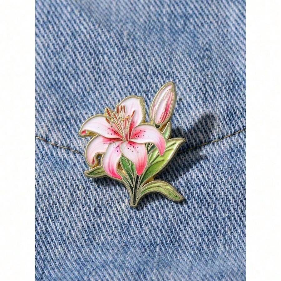 Art Lily Enamel Pin Fashion Flowers Decorative Brooches Ornaments Lapel Bag Badges Jewelry Gifts 2025 New Style Backpack For School Office Accessories Shirts Jacket Christmas Halloween Clothes Pin Funny Cute Teacher Gifts - 粉色 - 查看 1