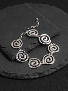 1 pieza Brazalete de metal asimétrico en espiral de geometría de plata, de moda y versátil para mujeres - Plateado - Ver 4
