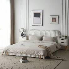 Modern Minimalist Upholstered Bed King Size With Soft Headboard Plush Long-Pile Fabric Covering No Storage Space Mattress Not Included White - White1 - View 8