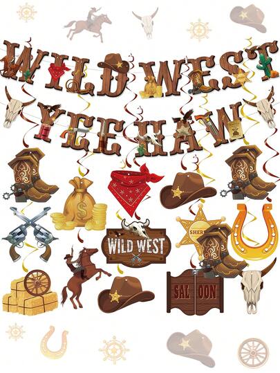 Western Party Decorations, Buffalo Western Cowboy Riding Horse Party Banner Hanging Decor, Western Theme Decorations, Suitable For Baby Shower Party Decor, Western Theme Decorations, Party Supplies