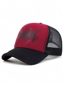 1 pieza Gorra de camionero con bordado de letra gótica y labios rojos de moda para hombre, gorra de béisbol ajustable unisex para hip hop, para exteriores, viajes, playa, fiestas en primavera y otoño - Impresión gótica - Ver 19