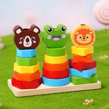 Children's Animal Column Matching Puzzle Toys, Preschool Educational Wooden Toys For Shape Recognition - Multicolor - View 1
