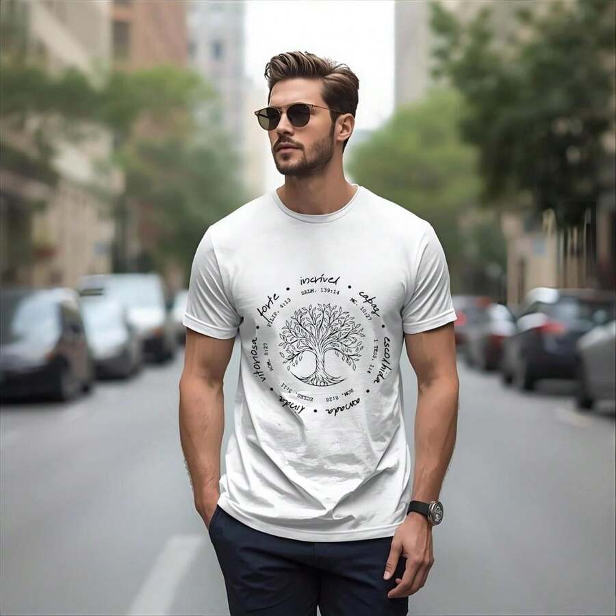 Camiseta Masculina Árvore Da Vida  Fé, Estilo E Conforto - Branco - Visão 1