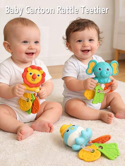 Newborn Teething Rattle Toys, Early Educational Toys To Develop Hand-Eye Coordination, Featuring Cute Cartoon Lion, Elephant And Octopus Designs, Suitable As Gifts For Newborn Baby Boys And Girls
