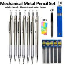 Mechanical Automatic Metal Pencil Set, Including 1 Pencil + 3 Refill Boxes + Eraser. Provides 0.3/0.5/0.7/0.9/1.3/2.0/3.0mm Lead Sizes. Suitable For Students And Office Workers For Drawing, Sketching And Daily Writing Needs. - Sets - View 11