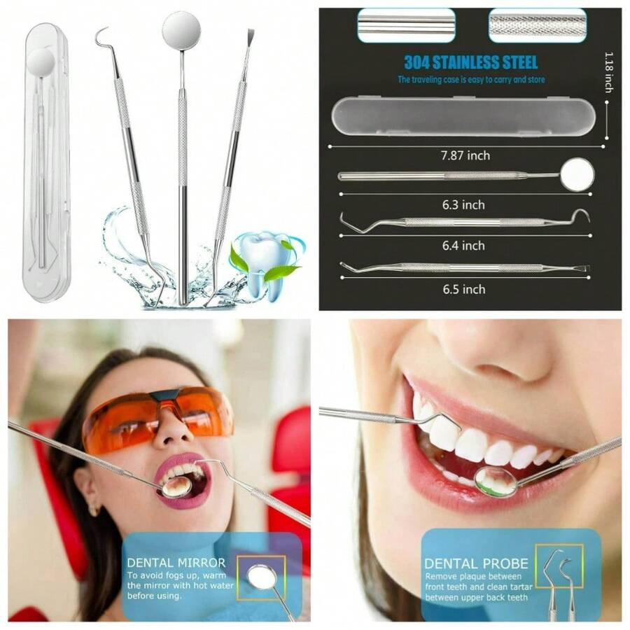 Dental Tools 3Pcs Professional Teeth Cleaning Kit Stainless Steel Plaque Scraper Tartar Remover Dental Oral Hygiene Set - 1 - 查看 1