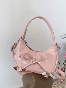 Bolsa transversal moderna e popular com corrente, alça de ombro com laço, bolsa delicada e charmosa, feita de PU com fecho magnético. Ideal para compras, festas, uso diário, para guardar fones de ouvido e lenços de papel. Cor sólida e vibrante, perfeita para presentear. - Multicolorido - Ver 12