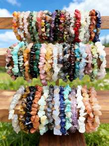 1/5/10/20/50/100 件多色天然石水晶宝石手链、紫水晶、虎眼石、黑曜石等天然水晶宝石弹性手链、脉轮石、瑜伽冥想能量手链、节日派对宝石礼物 - 彩色 - 查看 1