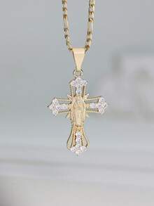 Religious Pendant| Virgin Mary Cross Necklace| Elegant 14K Gold Plated Hollow-Out Suitable A Meaningful And Stylish Accessory To Express Faith Personal Style, Perfect Daily Wear, Church Services - Gold - View 10