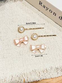 4pcs Women's Elegant Faux Pearl Hair Clips Set, Includes Cute Bow, Side Clip, Bangs Clip, Duck Clip, Fashion Versatile Accessories - Pink - View 6