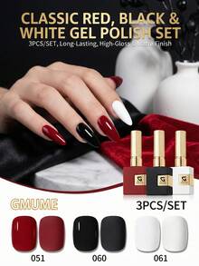 GMUME 3件組 16ml 萬聖節凝膠指甲油套組 No.051 060 061 經典紅黑白哥德恐怖美甲設計 可浸泡卸除 UV LED 凝膠指甲油 3步驟系統，需搭配底膠與頂膠 - 彩色 - 查看 2