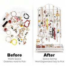 Jewelry Organizer Stand, Earring Holder Rack For Hanging Earrings Necklace Bracelets Watches Jewelry Display Large Rings Storage As Women Gift (White) - 耳環白色 - 查看 4