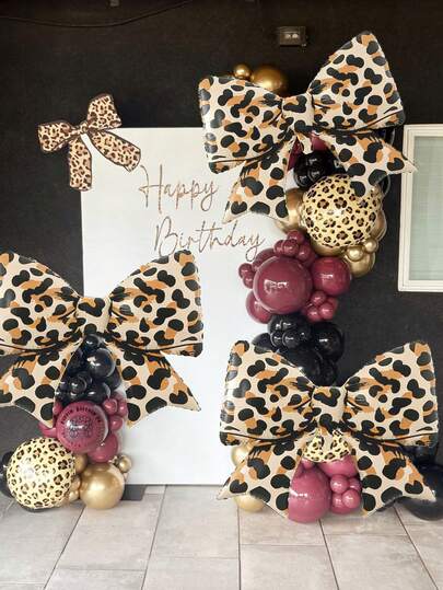 1/3pcs Matte Leopard Print Bow Balloons, For Bow Decor, Birthday, Valentine's Day, Leopard Birthday Party, Wild Theme Party, Girls' Night, Retro Glamour Party, Retro Charm Party, Wild Feminine Celebration, Bachelorette Party, And Any Event Needing Fun Wild Leopard Vibe With Sweet Elements